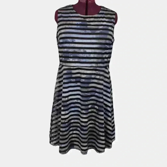 PENNINGTONS ladies dress blues and black striped 1X sleeveless lined - Picture 1 of 7